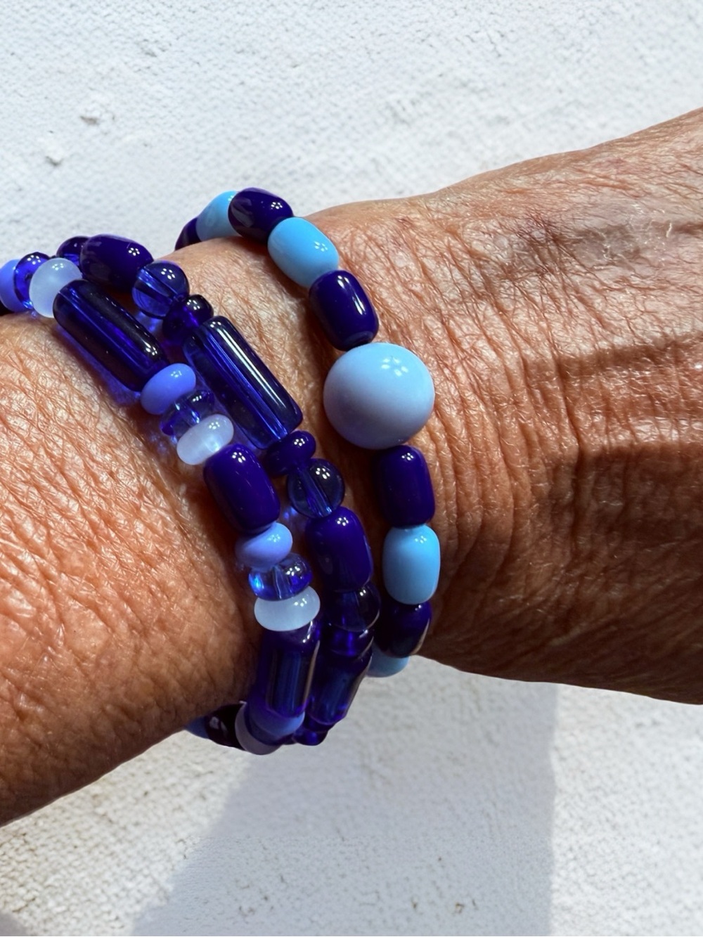 Hand Crafted Deep and Sky Blue Glass Bead Bracelet Set